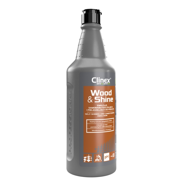 Clinex Wood&Shine 1л – емульсія для догляду за ламінованими та дерев’яними підлогами